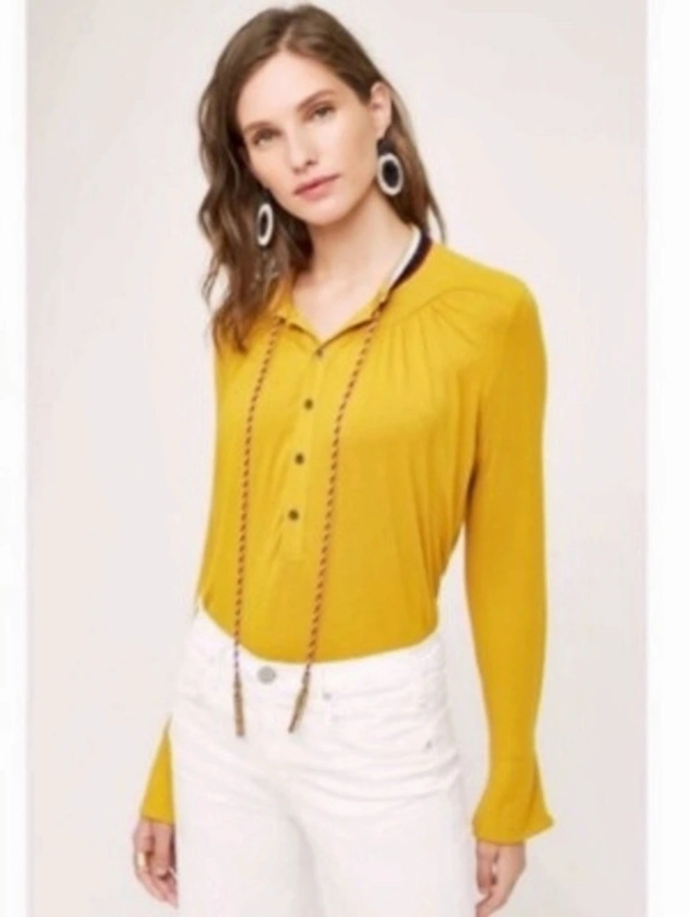 Anthropologie Akemi + Kin Goldie Tassel Blouse Size M